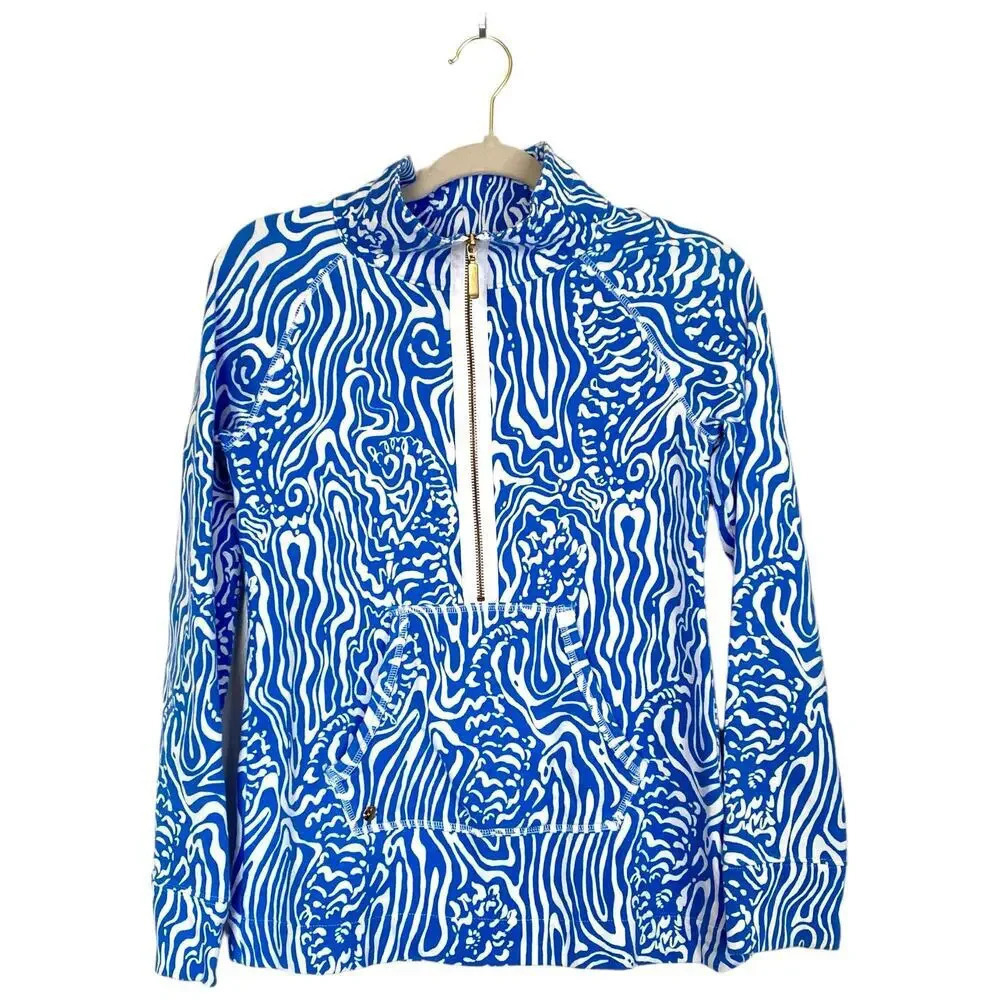 LILLY PULITZER Skipper Popover Night Swimming Blue Jacket UPF 50 Size XS